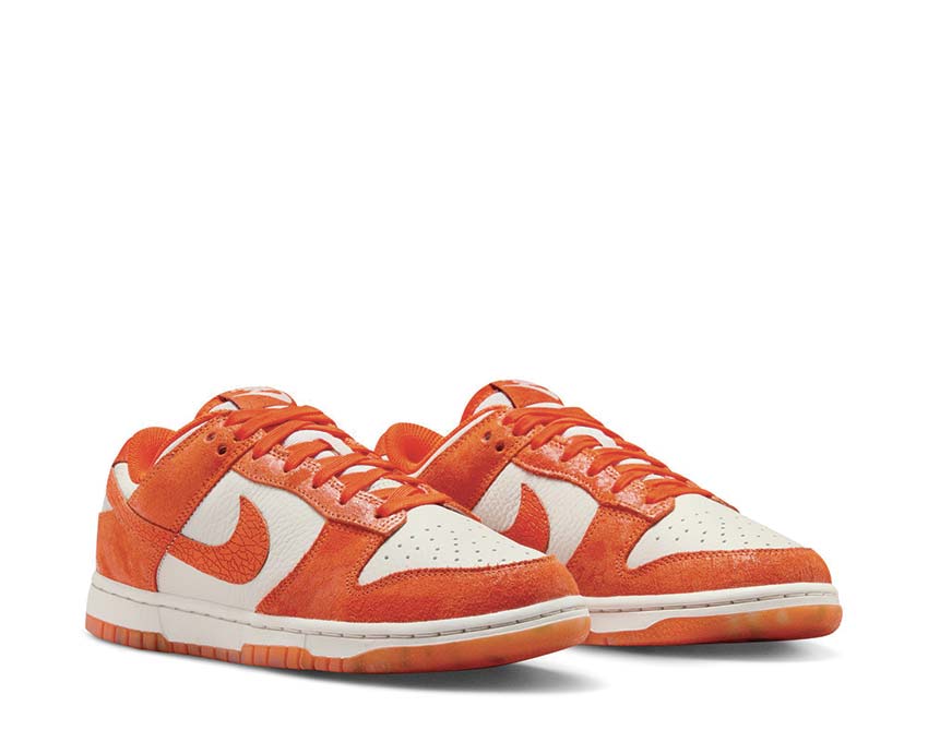 Nike Dunk Low Wmns Light Bone Seitenansicht — Leder und Mesh Laser Orange