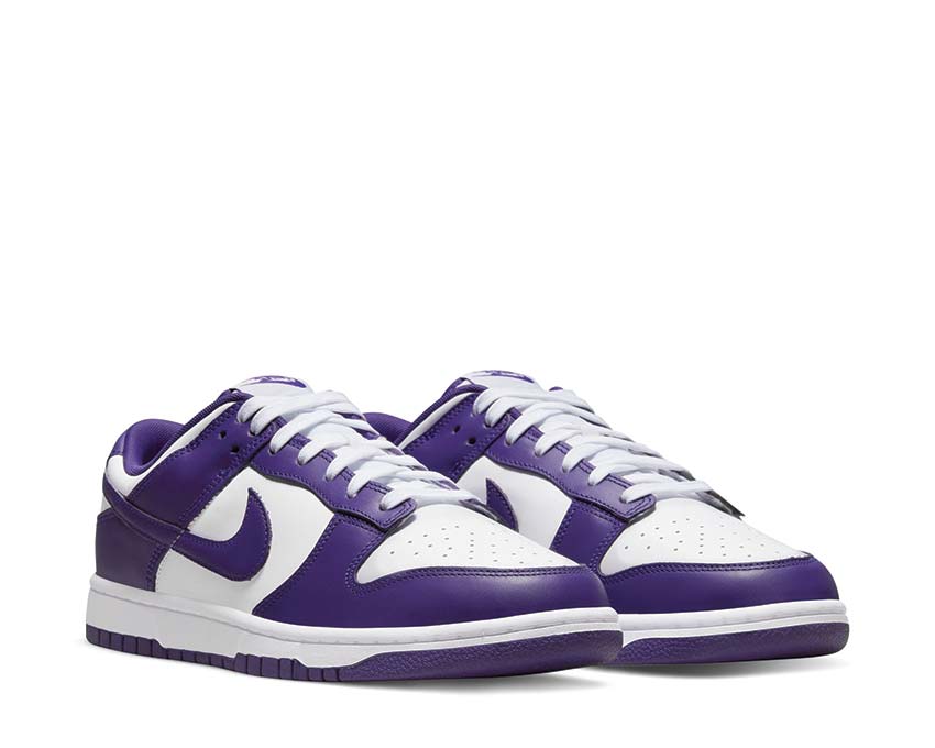 Nike Dunk Low Retro White Court Purple Orange side view — white purple leather