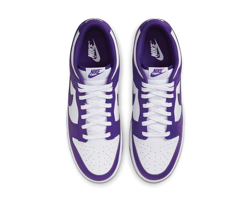 Nike Dunk Low Retro White Court Purple Orange detail — court purple leather upper