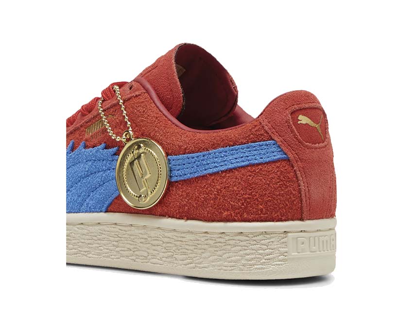 Puma Suede Baggy For All Time Red Ultra Blue Detail — One Piece Emblem Stickerei