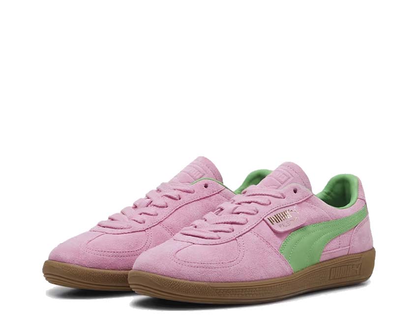 Puma Palermo Special Pink Delight Green Gum Seitenansicht — Leder zweifarbig Rosa Grün