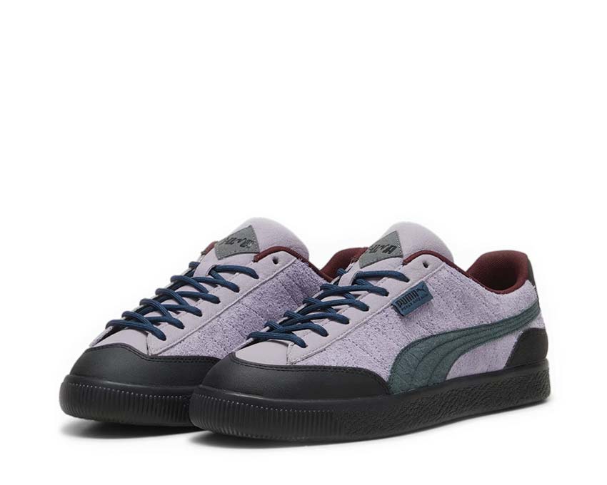 Puma Clyde Lavender Shock Ocean Tropic Seitenansicht — zweifarbiges Leder Lavendel Tropical