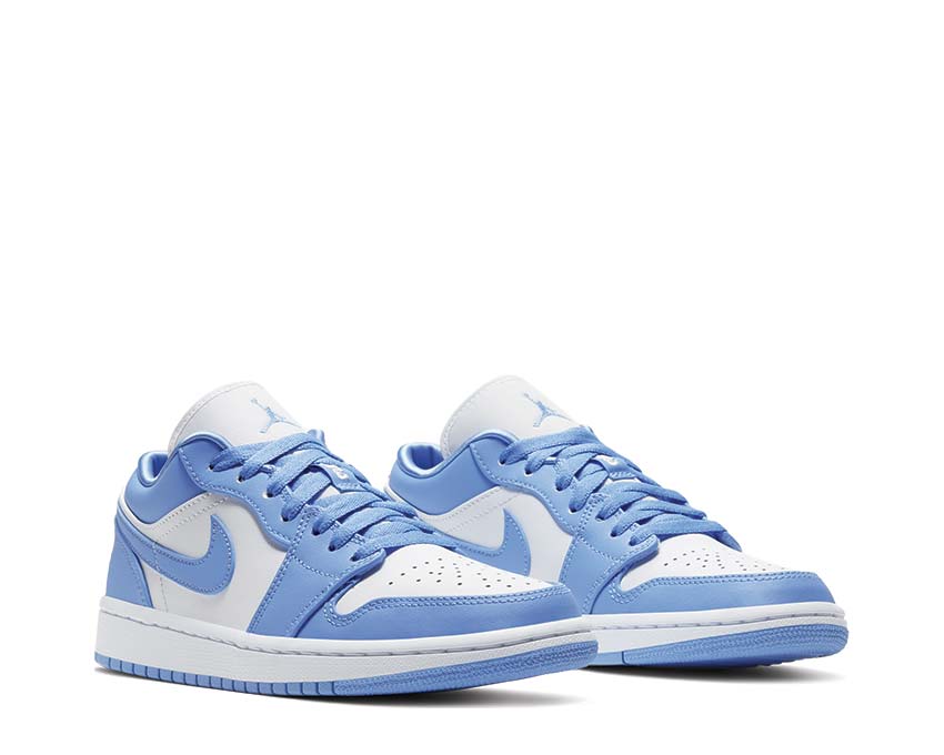Jordan Air Jordan 1 Low University Blue White vista laterale — pelle blu chiaro bianco