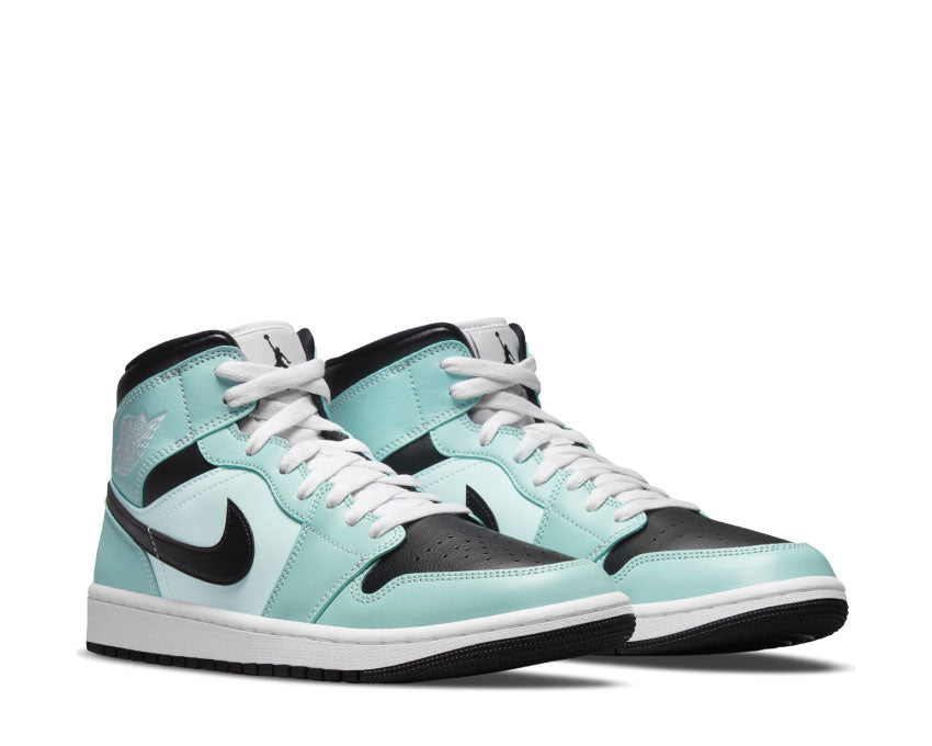 Jordan Air Jordan 1 Mid Light Dew Black Teal Tint White vue latérale — cuir turquoise clair et noir