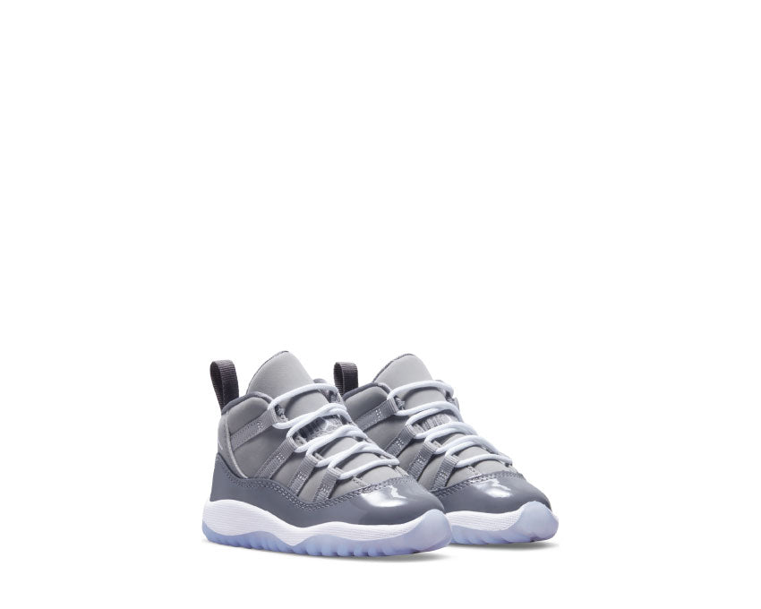 Air Jordan 11 Baby Retro 3/4 Medium Grey vista laterale — pelle verniciata grigio baby