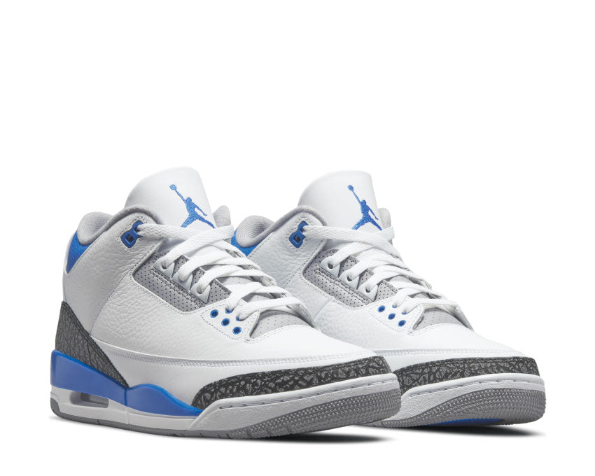 Jordan Air Jordan 3 Retro White Racer Blue vista lateral — cuero y print elefante