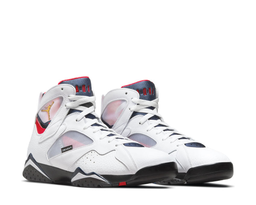 Jordan Air Jordan 7 Retro PSG White Red Navy side view — leather and textile