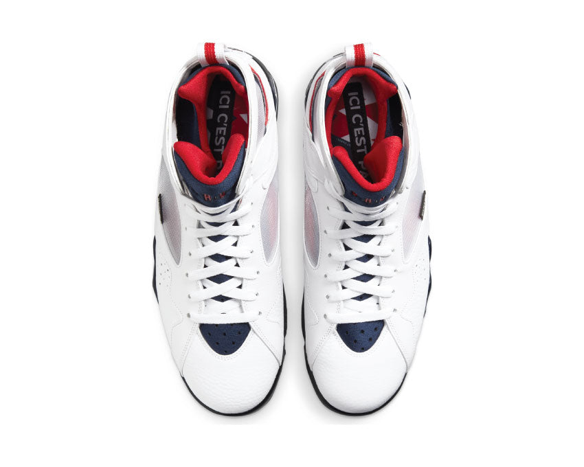 Jordan Air Jordan 7 Retro PSG White Red Navy detail — premium leather upper