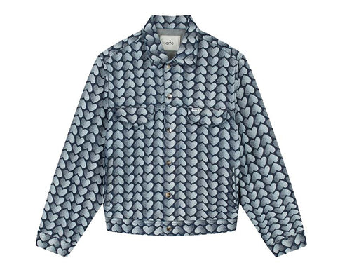 Arte Jean Allover Heart Jacket Denim — Unisex-Jacke Denim Herzmuster