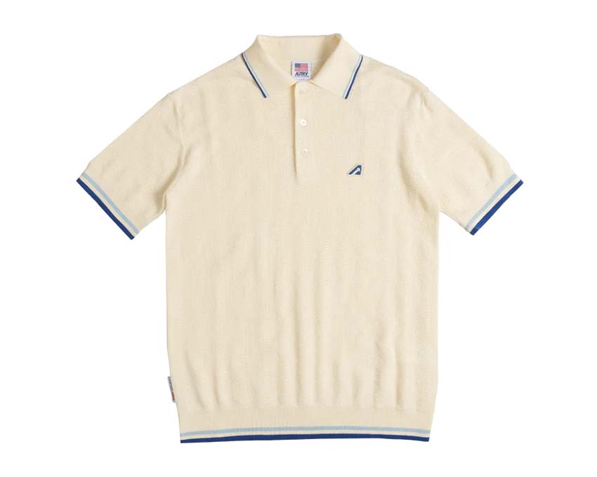 Autry Tennis Man Polo White — polo homme coton piqué sport vintage col boutonné