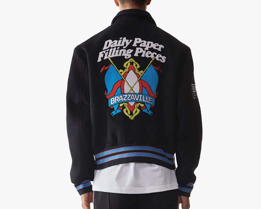 Daily Paper x Filling Pieces Varsity Jacket Black Detail — Frontverschluss
