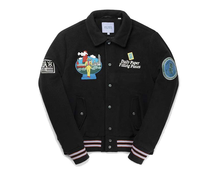 Daily Paper x Filling Pieces Varsity Jacket Black — Unisex-Varsity-Jacke Wolle
