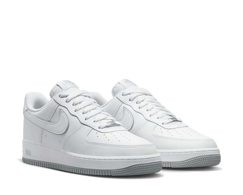 Nike Air Force 1 '07 White Wolf Grey side view — smooth perforated leather