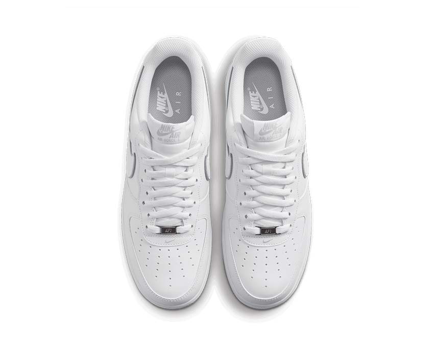 Nike Air Force 1 '07 White Wolf Grey detail — white perforated leather upper