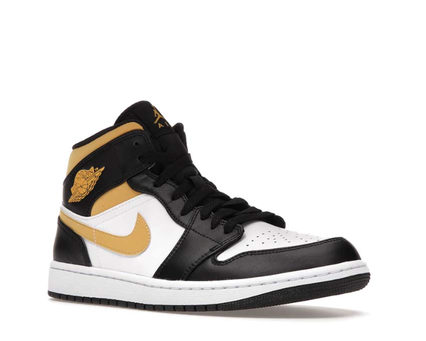 Jordan Air Jordan 1 Mid White Black Pollen Seitenansicht — zweifarbiges Leder Herren