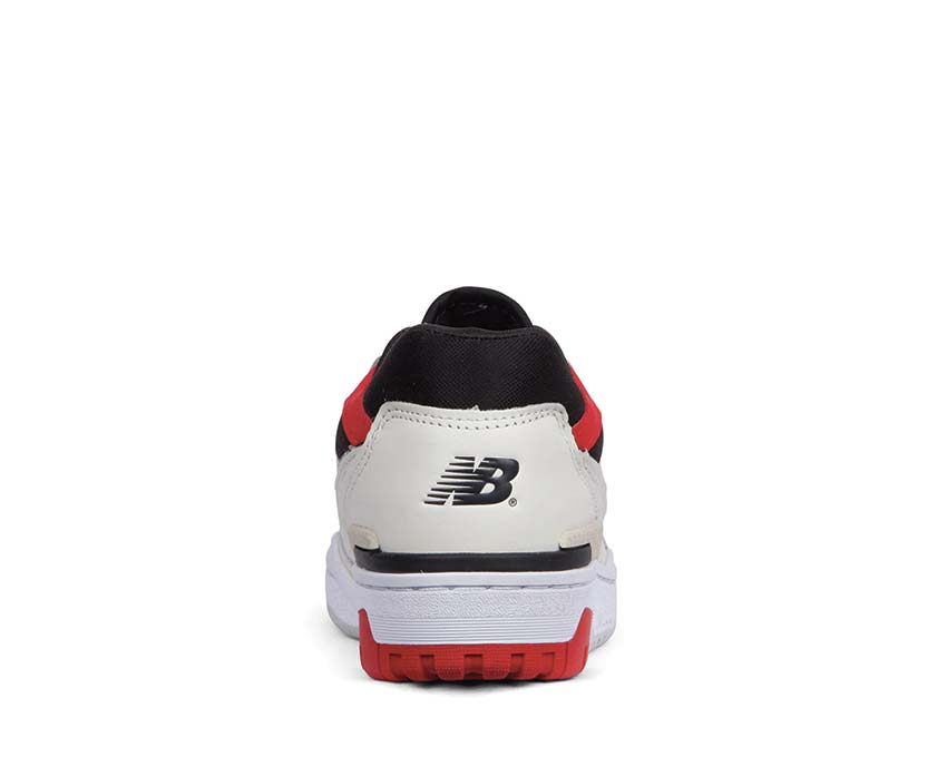 New Balance 550 Sea Salt/True Red detail — cream leather red overlays