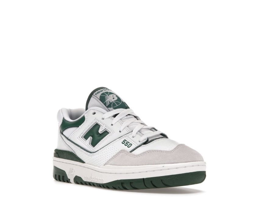 New Balance 550 White/Green side view — retro basketball cupsole style