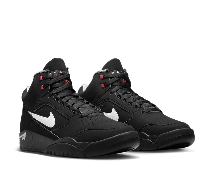 Nike Air Flight Lite Mid Black White Varsity Red Seitenansicht — Leder und Mesh