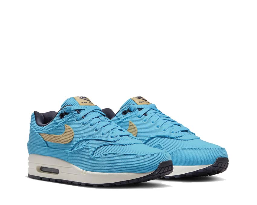 Nike Air Max 1 PRM Baltic Blue Sesame Gridiron side view — leather and suede