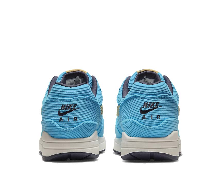 Nike Air Max 1 PRM Baltic Blue Sesame Gridiron sole — visible Air Max