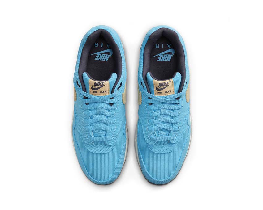 Nike Air Max 1 PRM Baltic Blue Sesame Gridiron detail — premium leather upper