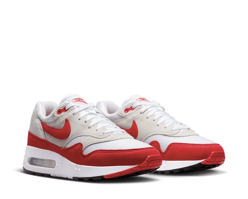 Nike Air Max 1 86 W White University Red vista laterale — nylon e pelle