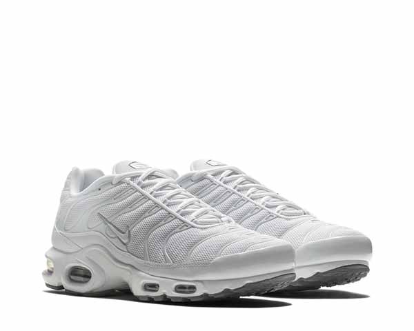 Nike Air Max Plus White side view — signature wavy TN lines white