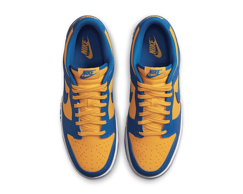 Nike Dunk Low Retro UCLA Blue Jay University Gold detail — two-tone leather upper