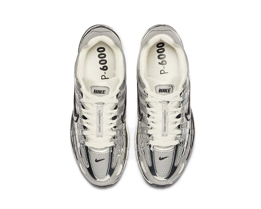 Nike P-6000 Metallic Silver Detail — Mesh-Overlay-Obermaterial