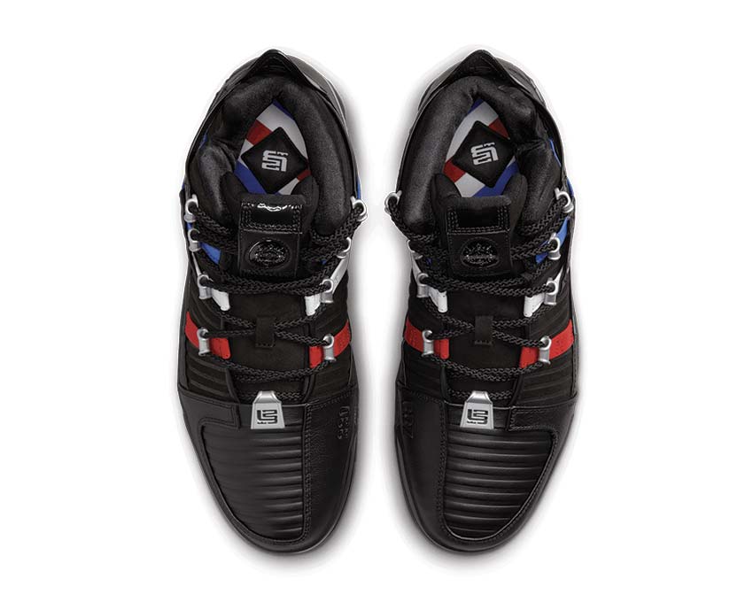 Nike Zoom Lebron 3 Black Metallic Silver détail — tige cuir synthétique noir