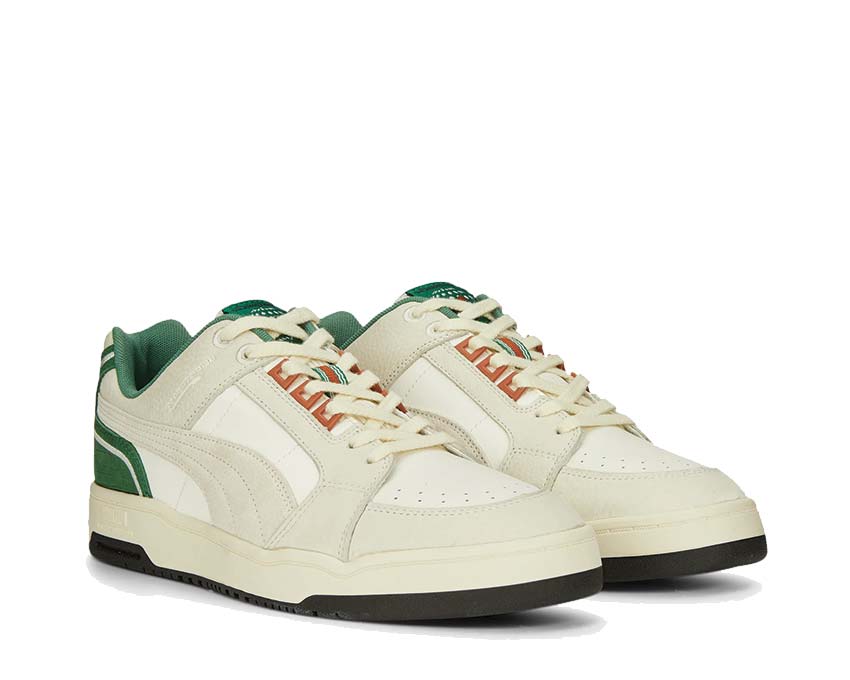 Puma Slipstream Lo Fast Green Warm White Spring Lavender Seitenansicht — zweifarbiges Pastell-Leder