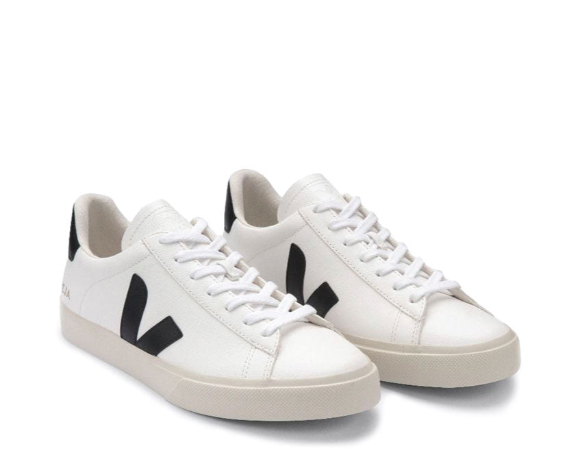 Veja Campo White side view — smooth natural leather